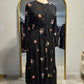 Floral Embroidered Chiffon Dress - Black