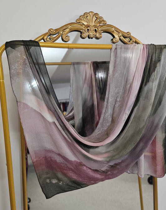 Premium Bamboo Modal Hijab -Dusty Mauve Abstract