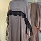 Peekaboo Lace Abaya with Matching Hijab - Taupe Gray