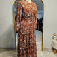 Tiered Floral Faux Wrap Dress - Burnt Orange