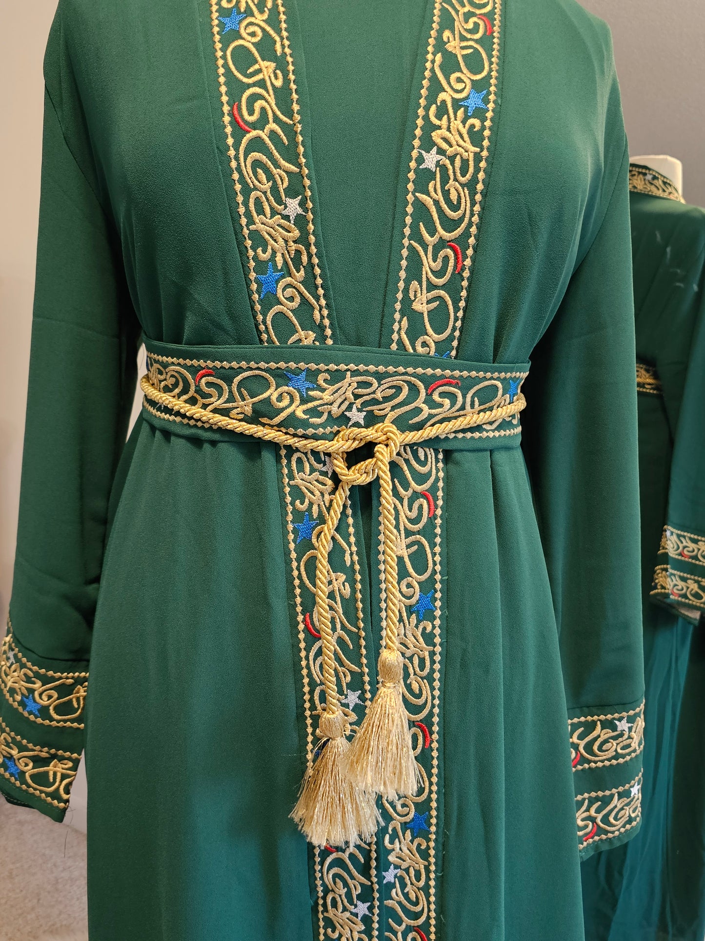 Embroidered calligraphy 3 PC kaftan Dress - Green