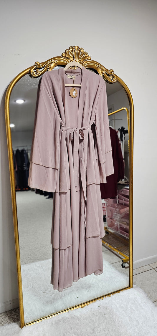 Layered Chiffon Abaya- Nude