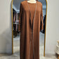 Crinkle Stitched 3 PC Abaya - Warm Brown