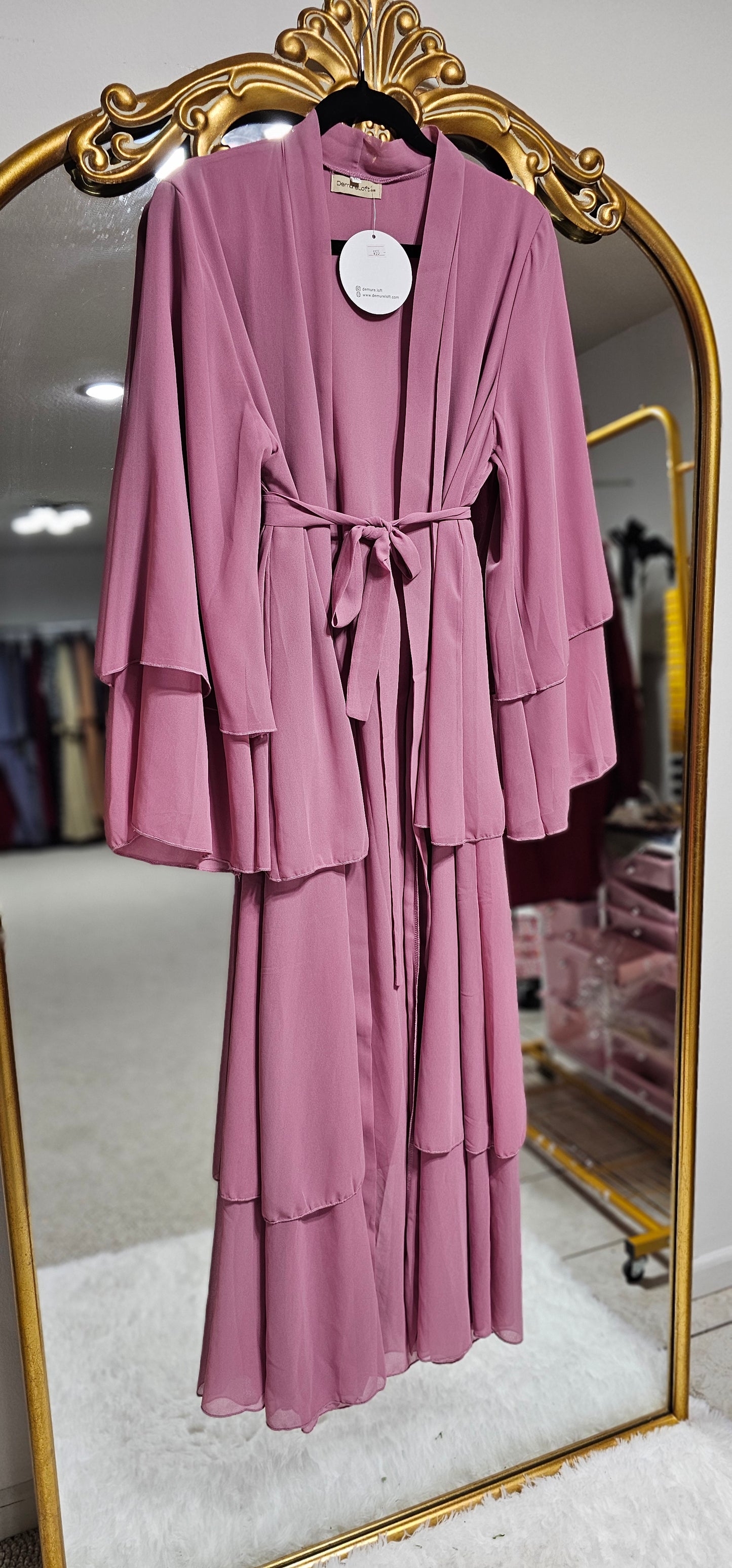 Layered Chiffon Abaya - Pink