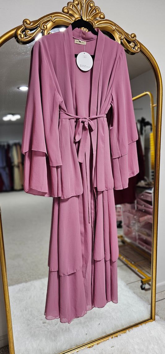 Layered Chiffon Abaya - Pink