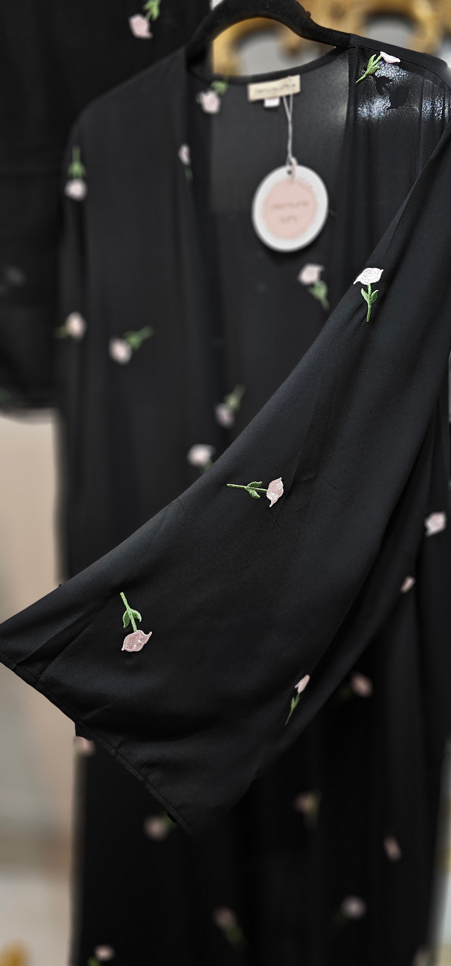 Floral Embroidered Chiffon Abaya with Matching Hijab - Black