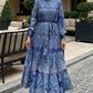 Pleated Satin Maxi Dress - Blue