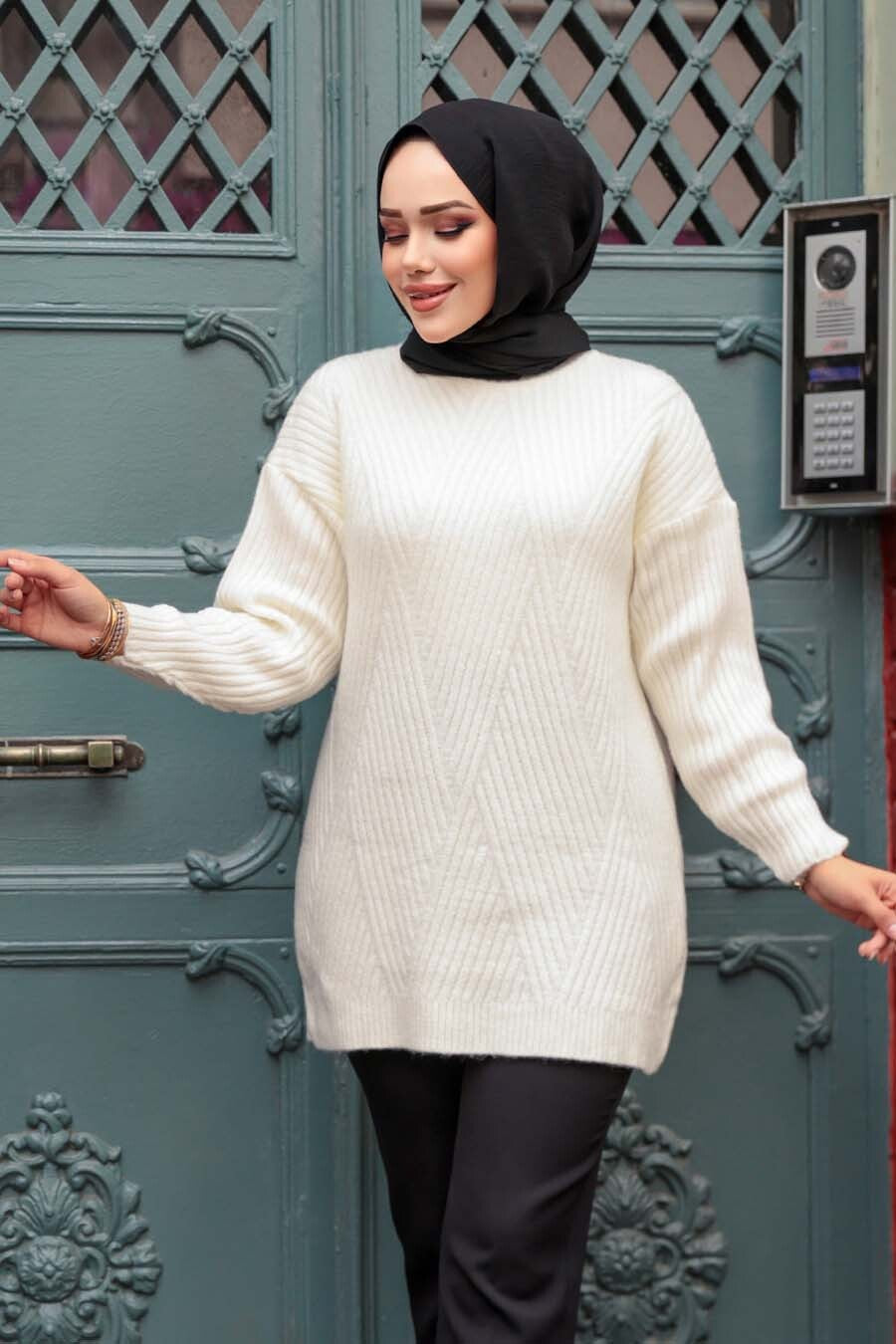 Chevron Knitted Tunic - White