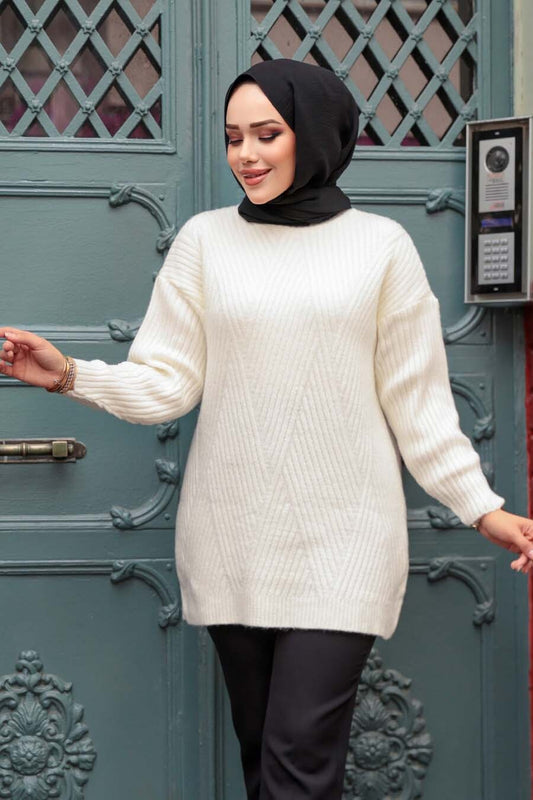 Chevron Knitted Tunic - White