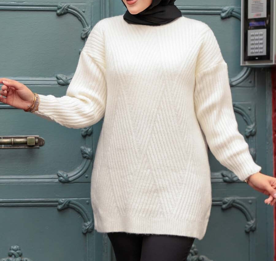 Chevron Knitted Tunic - White