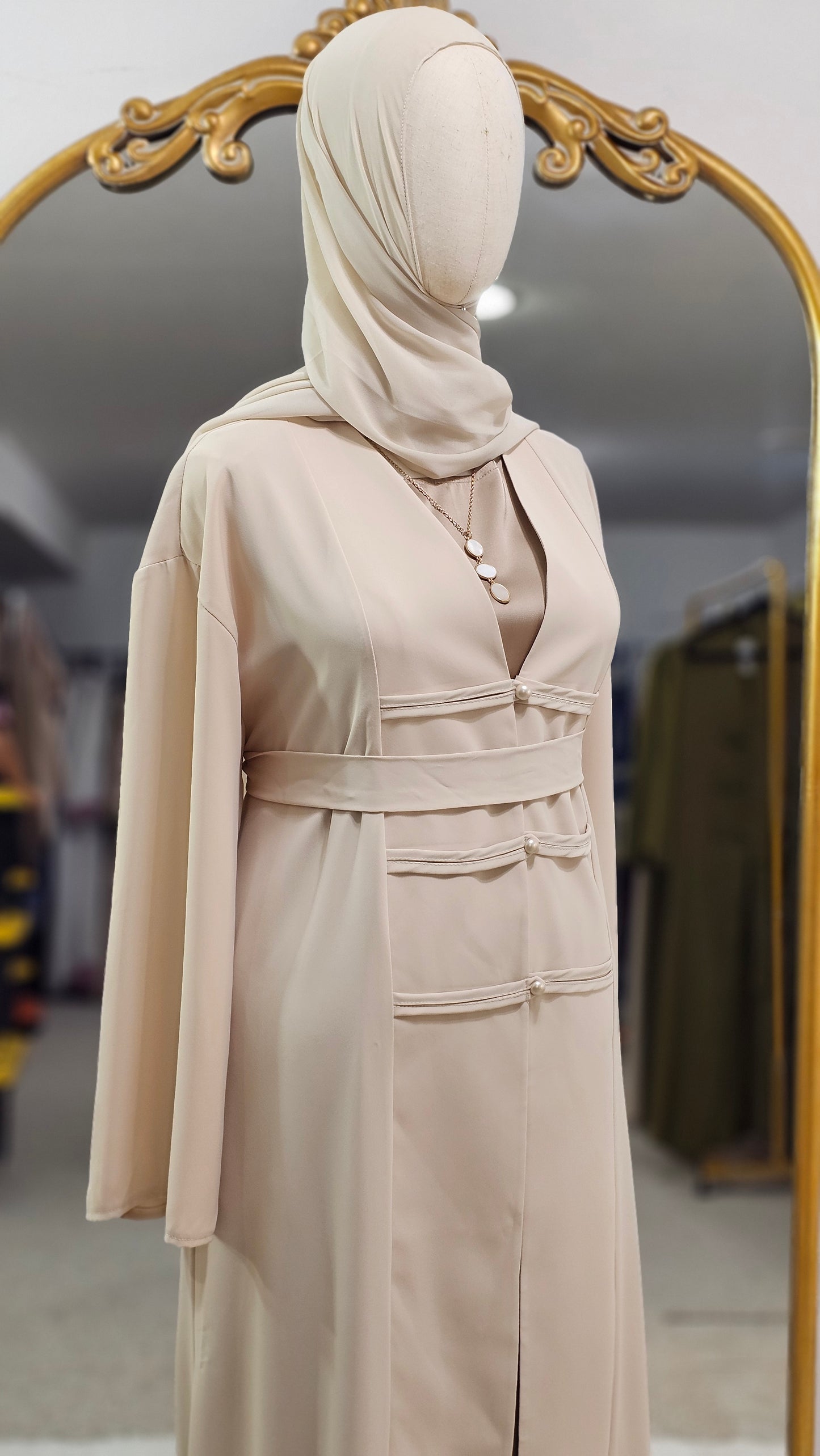 Fancy Elegant Open Abaya - Cream