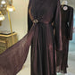 Faux Wrap Gold Brooch Maxi Dress - Brown
