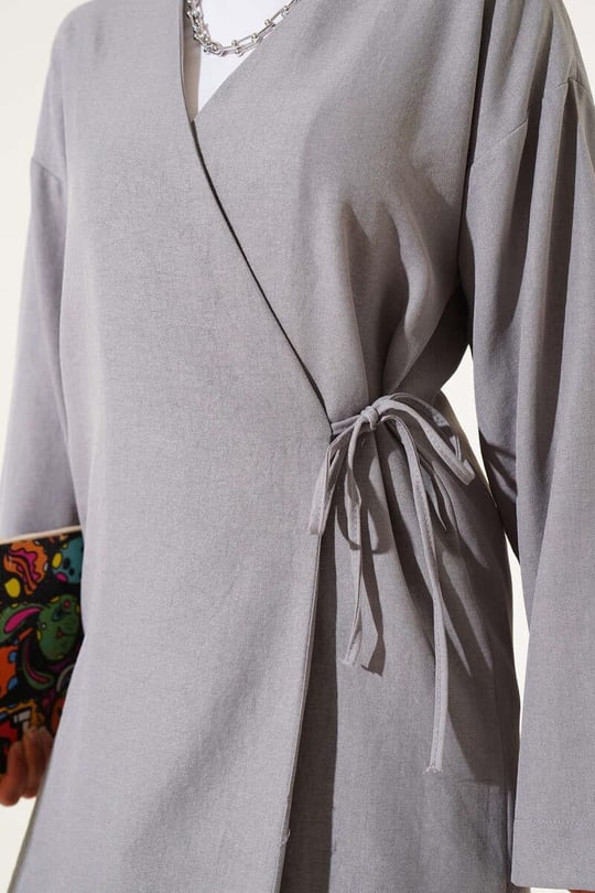Wrap Side Tie 2pc Set - Gray