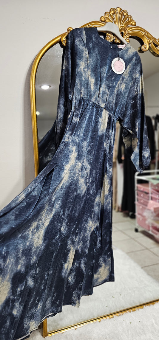 Abstract Water Color Satin Dress - Dark