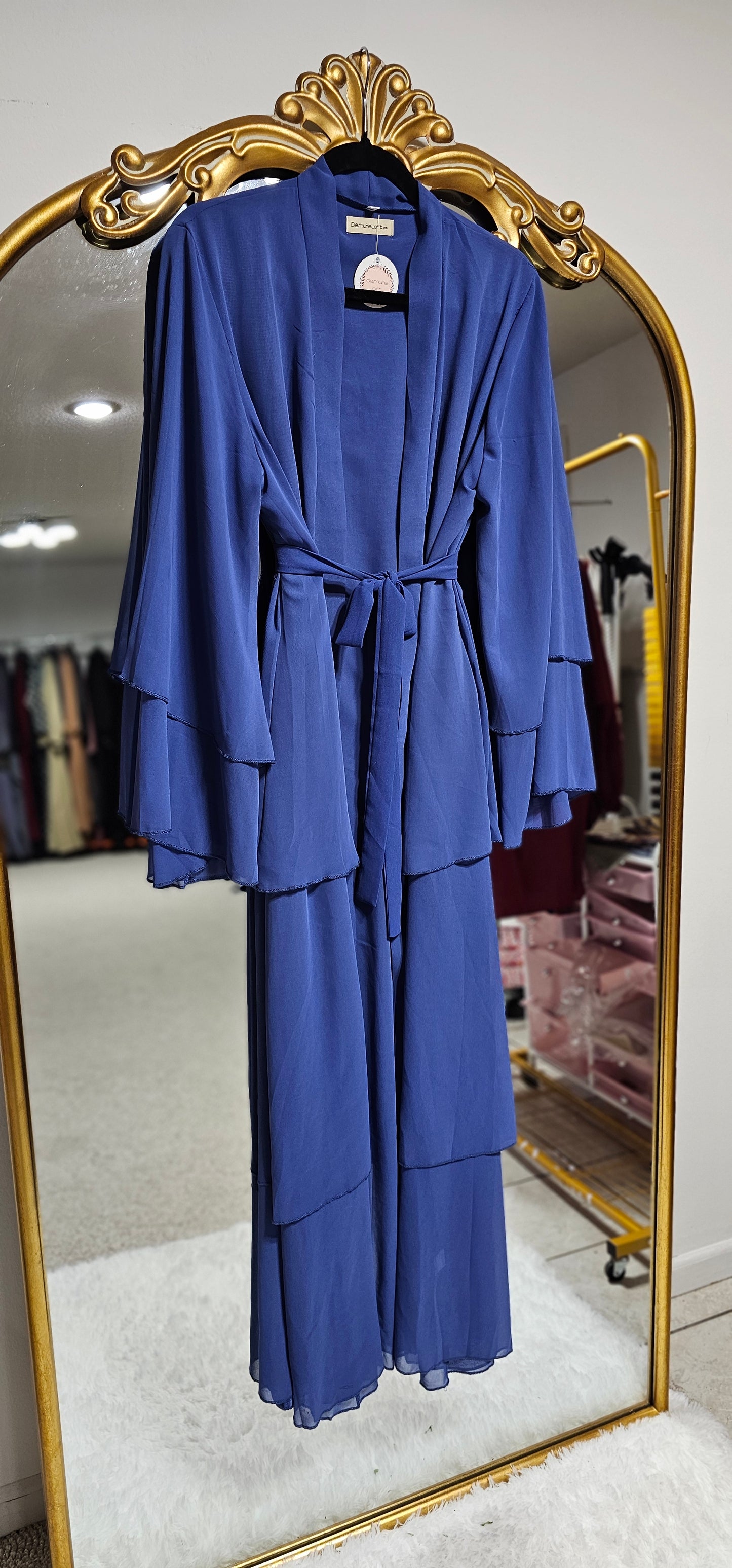 Layered Chiffon Abaya - Blue