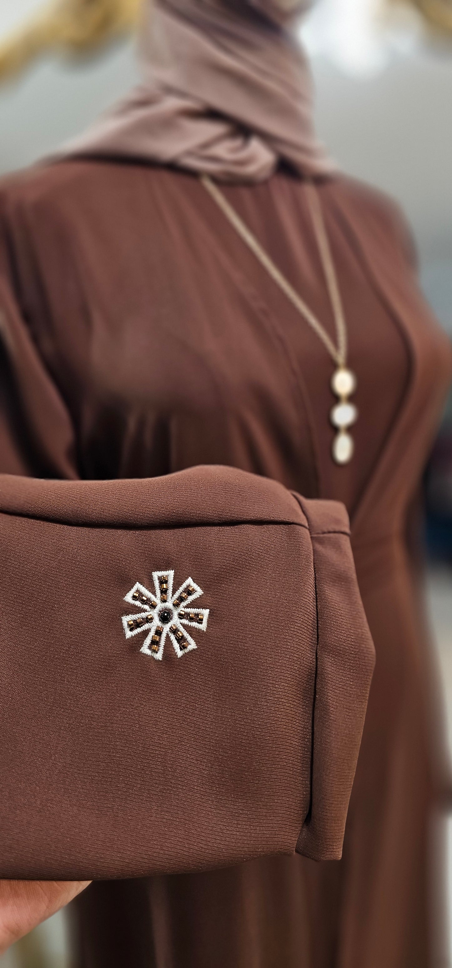 Delicate Floral Embroidered 2 PC Abaya - Rich Brown
