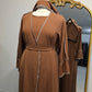 Crinkle Stitched 3 PC Abaya - Warm Brown