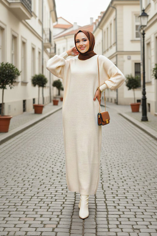 Simple Winter Dress - Cream