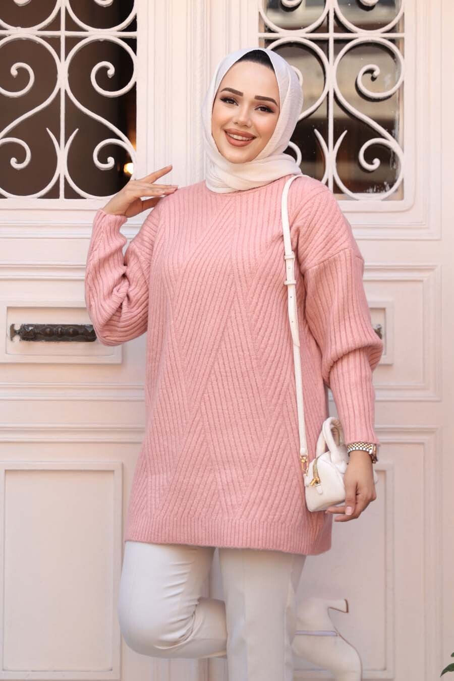 Chevron Knitted Tunic - Pink