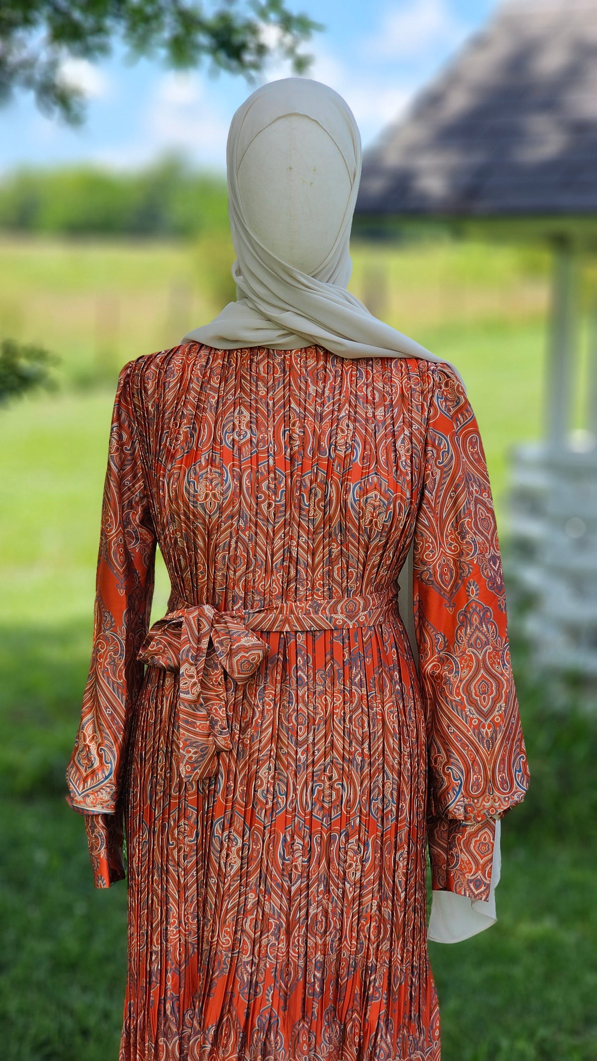 Pleated Satin Maxi Dress - Orange