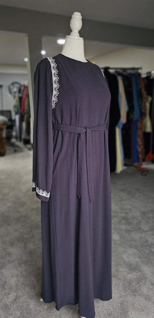 Flowy A-line Embroidered Abaya - Gray