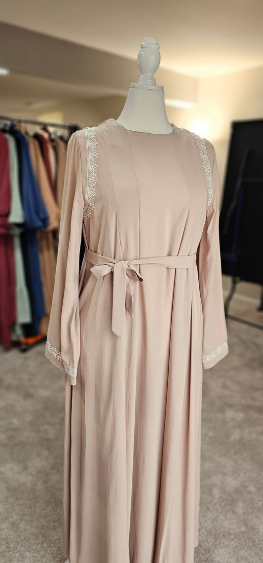 Flowy A-line Embroidered Abaya - Cream