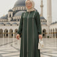 Button Contrast Lines Flowy Abaya - Green