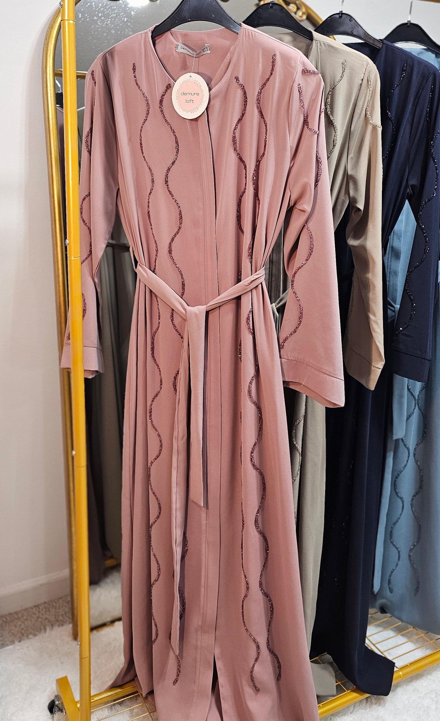 Wavy Crystal Abaya - Pretty Pink