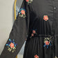 Floral Embroidered Chiffon Dress - Black