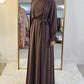 Asymmetrical Overlay Ruched Sleeve Abaya - Dusty Mocha