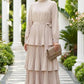 Pleated Maxi Dress with Sparkle Sleeves - Ivory