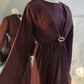 Faux Wrap Gold Brooch Maxi Dress - Burgundy