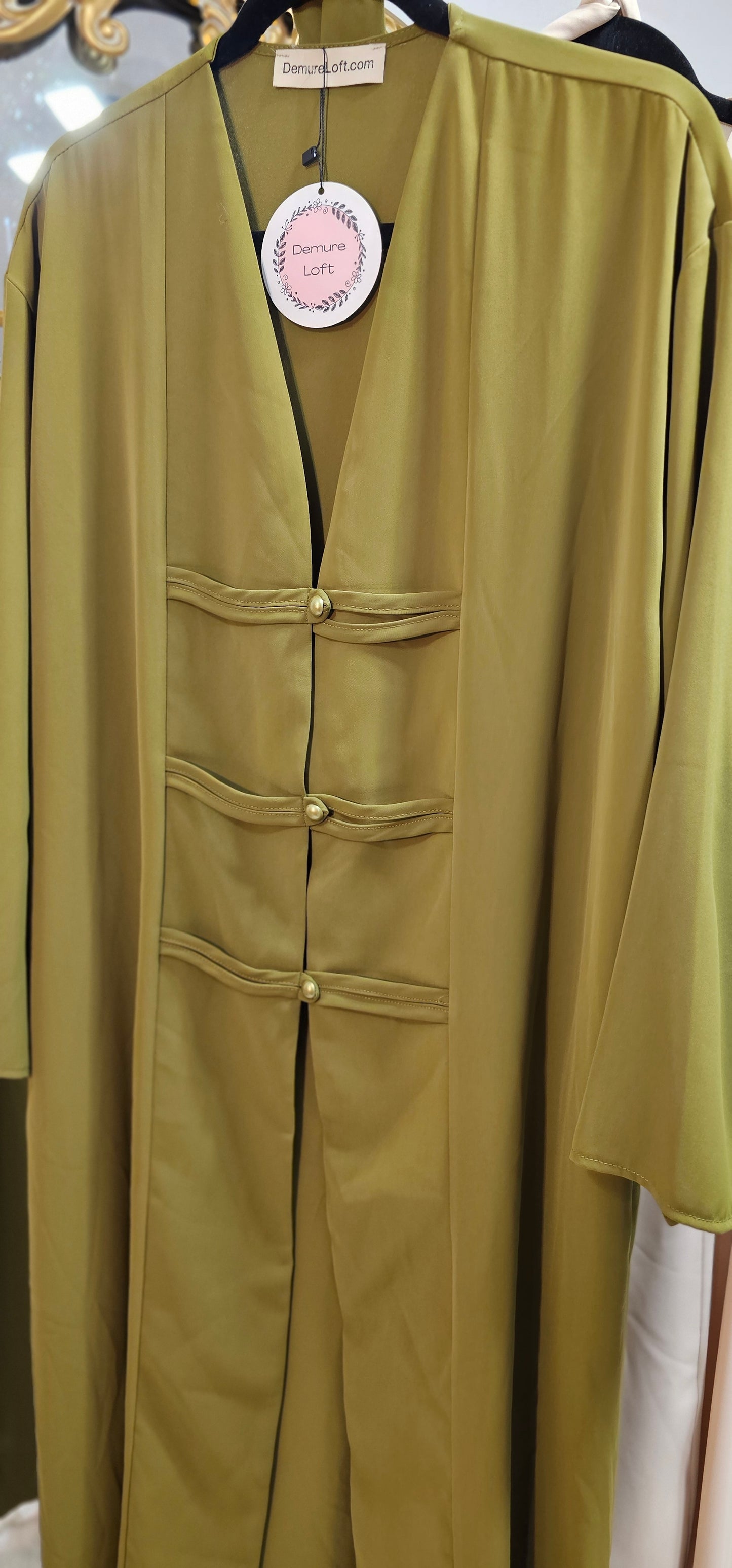 Fancy Elegant Open Abaya - Mustard Green