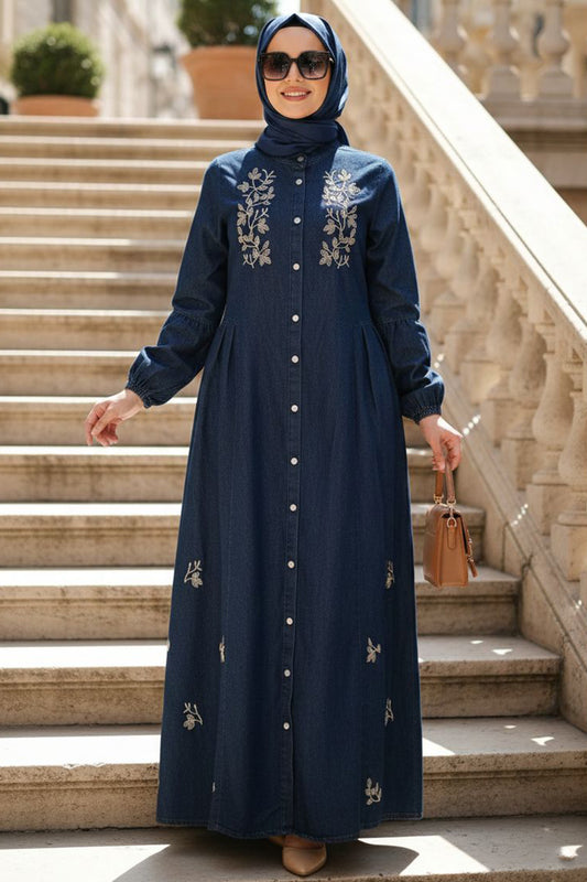Embroidered Denim Dress