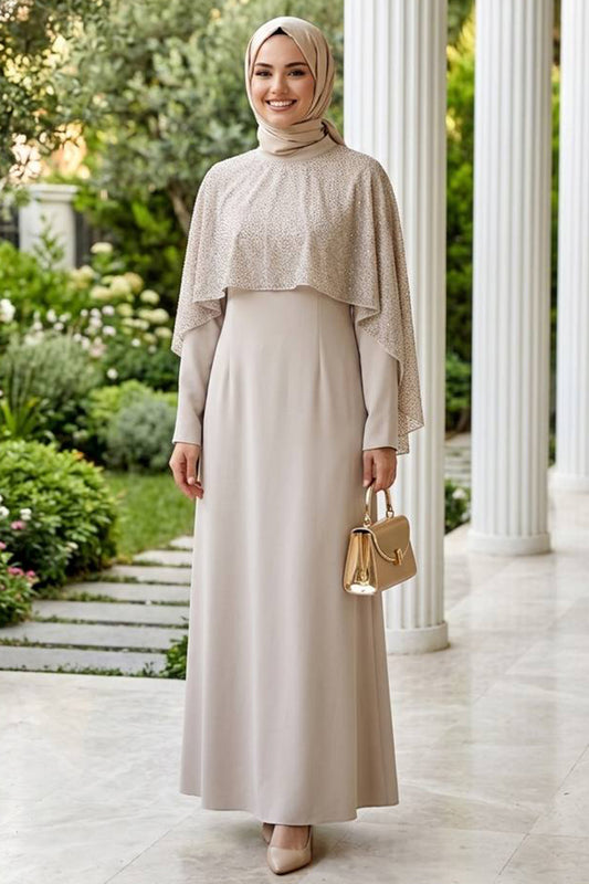 Ivory Sparkle Cape Maxi Dress