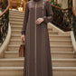 Button Contrast Lines Flowy Abaya - Mocha