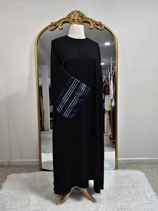 Kuwaiti Embroidered Abaya - Blue Leaf