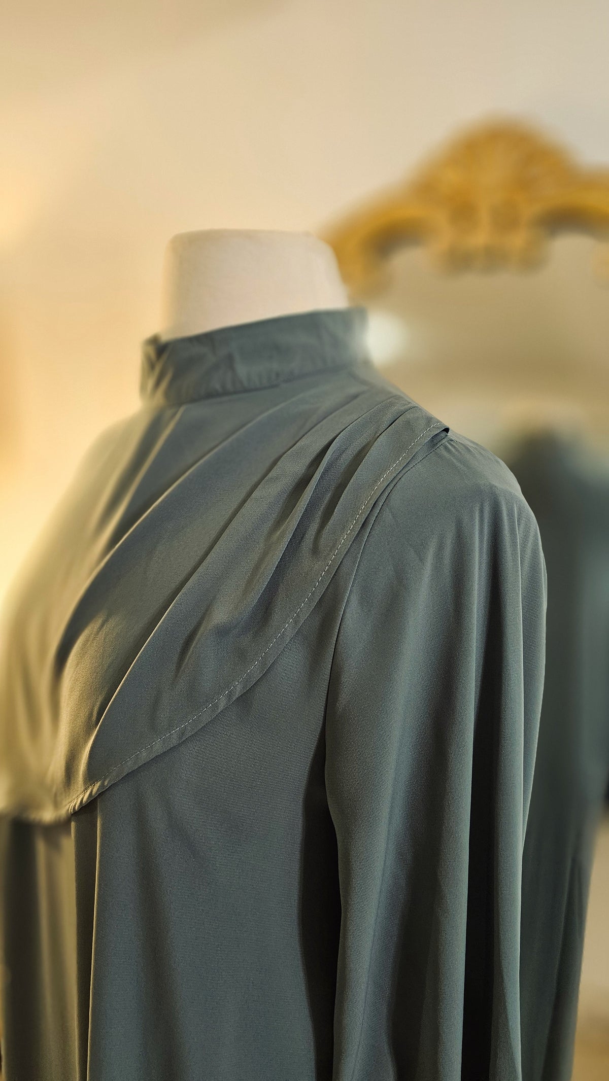 Asymmetrical Overlay Ruched Sleeve Abaya - Dusty Sage
