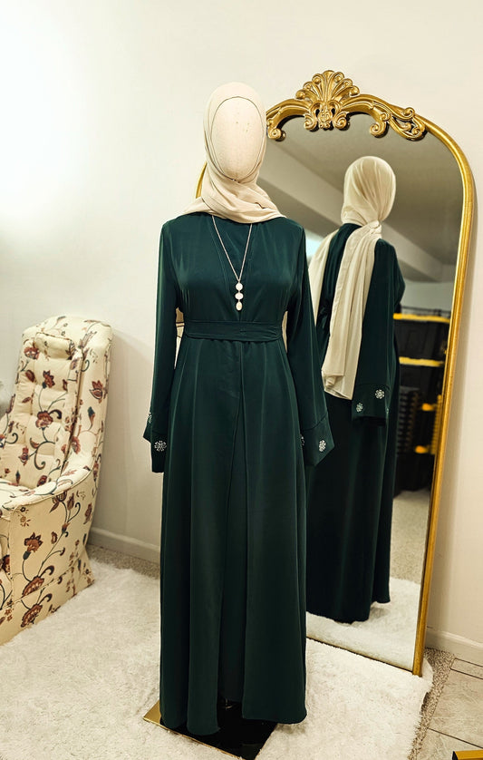 Delicate Floral Embroidered 2 PC Abaya - Rich Green