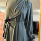 Asymmetrical Overlay Ruched Sleeve Abaya - Dusty Sage
