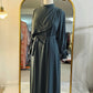 Asymmetrical Overlay Ruched Sleeve Abaya - Dusty Sage