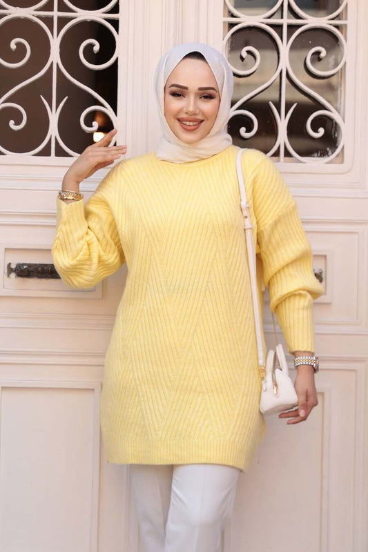 Chevron Knitted Tunic - Yellow