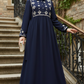 Cross Stitch Embroidered Dress- Navy Blue