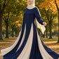 Colorblock Flowy Umbrella Abaya - Classic Navy