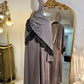 Peekaboo Lace Abaya with Matching Hijab - Taupe Gray