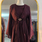 Faux Wrap Gold Brooch Maxi Dress - Burgundy