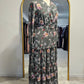 Tiered Floral Faux Wrap Dress - Olive