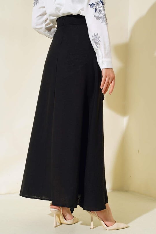 Side Tie Faux Wrap Maxi Skirt - Black