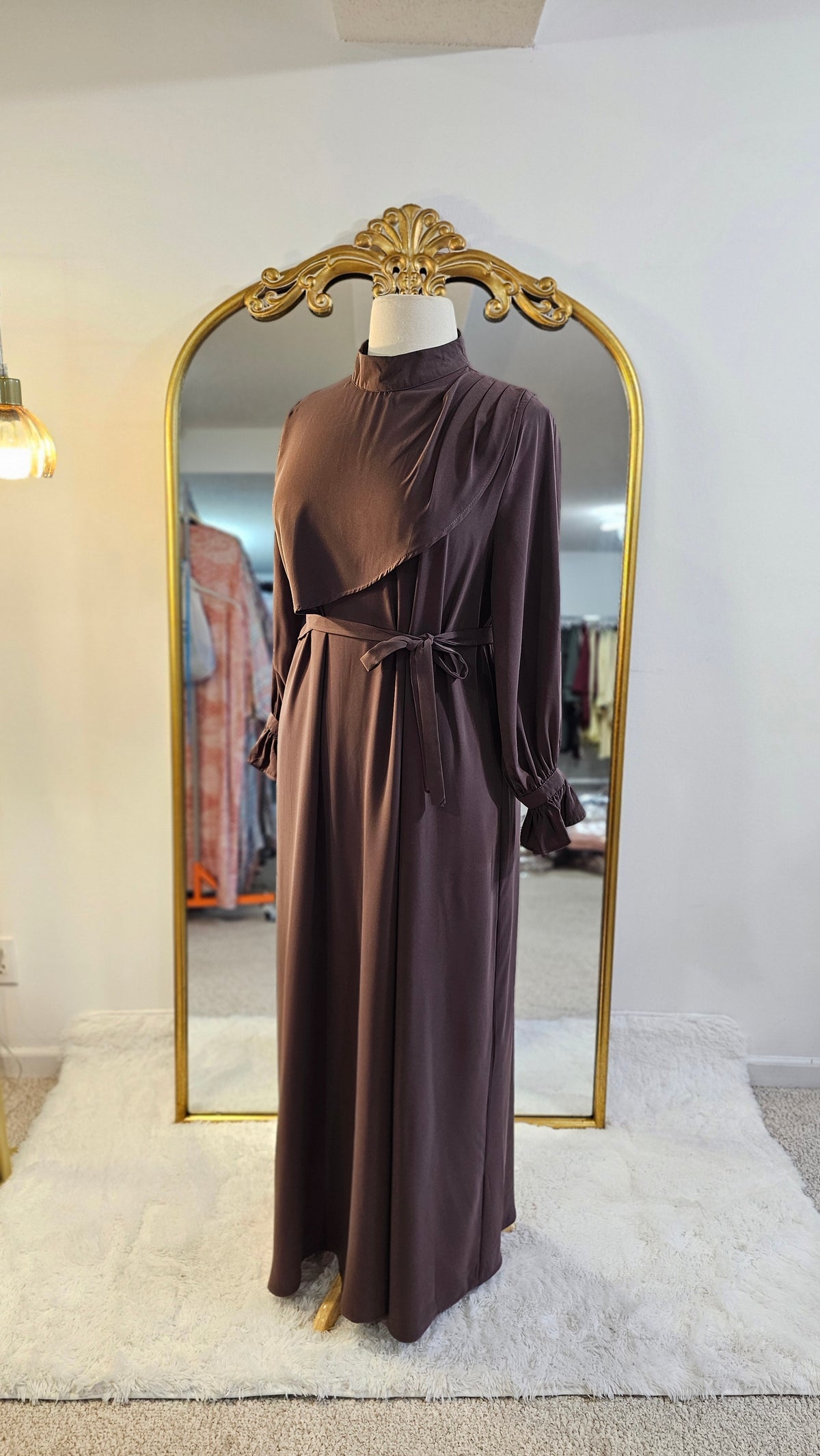 Asymmetrical Overlay Ruched Sleeve Abaya - Dusty Mocha