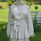 Pleated Maxi Dress with Sparkle Sleeves - Ivory